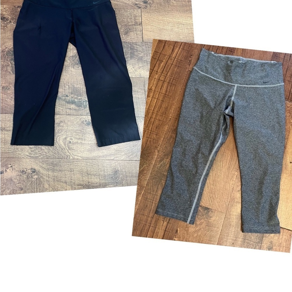 Nike Womens cropped recycled polyester spandex gray black leggings Small